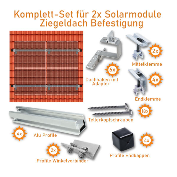 Komplett-Set-fuer-2x-Solarmodule-Ziegeldach-Versand
